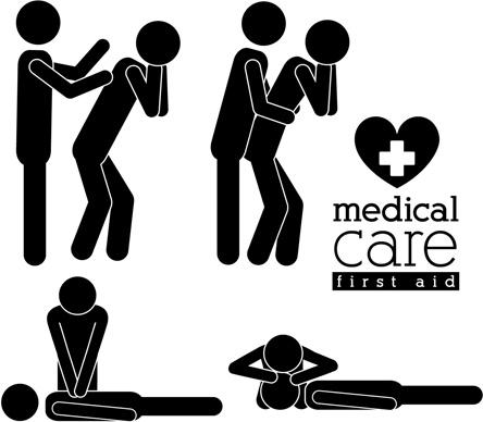 vector medical care people silhouettes set