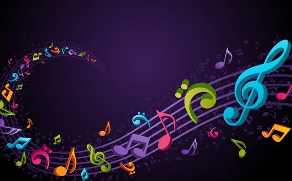 3d musical background colorful notes curves lines ornament