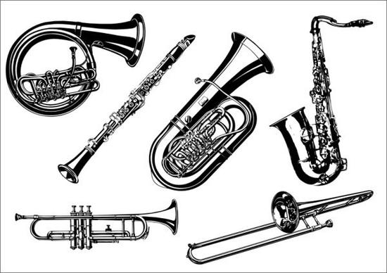 trumpet instruments icons black white 3d sketch