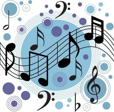 music background circles notes lines icons decor