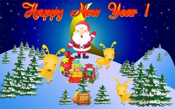 new year christmas background santa deers gifts design