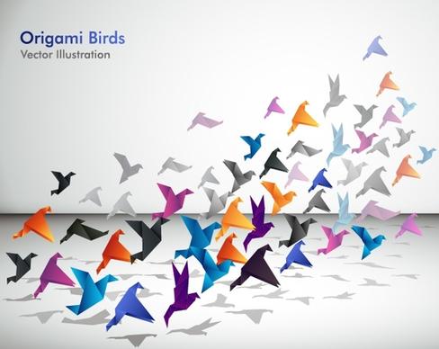 origami birds background colorful dynamic 3d sketch