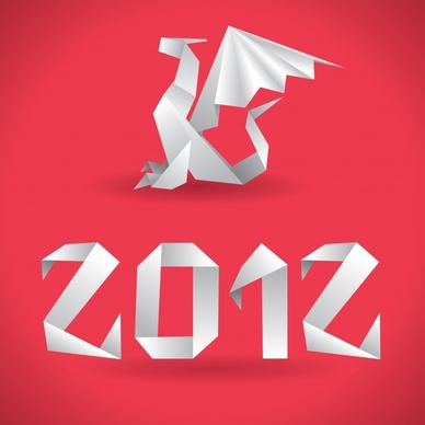 2012 calender design elements 3d origami dragon numbers