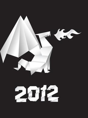 2012 calendar cover template origami western dragon 3d