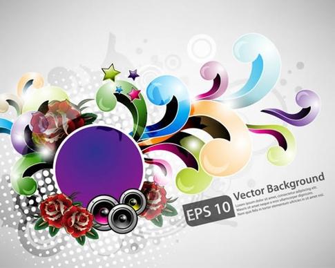 decorative background dynamic colorful curves floral sketch