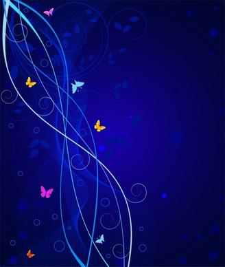 decorative background butterflies curves ornament dark blue design