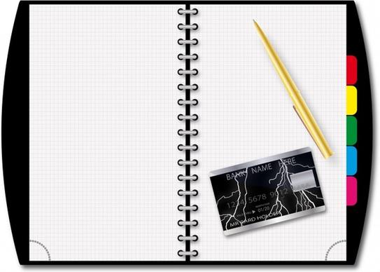 office background notebook pen card icons modern design