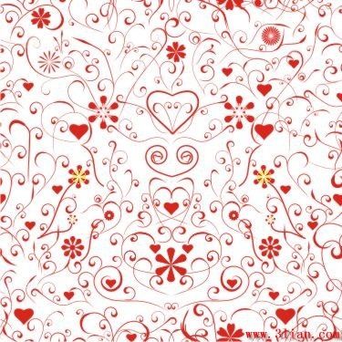 romance background hearts flowers icons red curves ornament