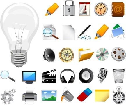 tools and equipment icons realistic design style