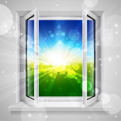 open window background colorful twinkling bokeh 3d design