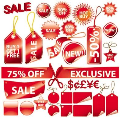 sales tags templates red shiny modern shapes sketch