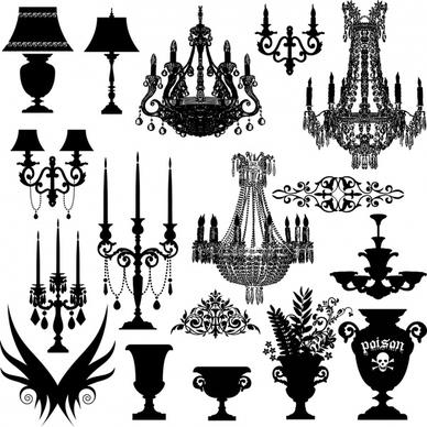 decorative furniture icons elegant silhouette design