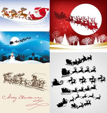 christmas background templates santa reindeer sleigh icons decor