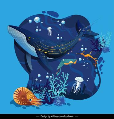 vector sea animal art backdrop dynamic cartoon