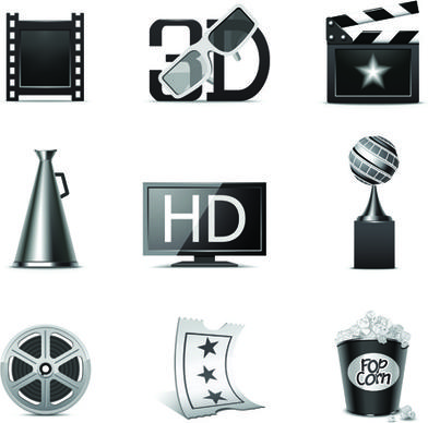 vector set of icons 3d movies elements