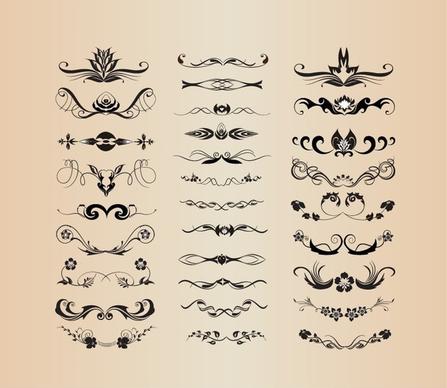 Vector Set of Vintage Ornaments with Floral Elements