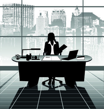vector silhouettes of office work set