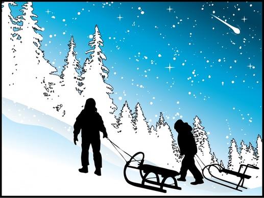 wintertime painting snow scene climber icons silhouette design