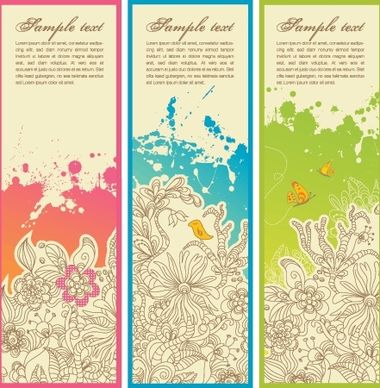 flower banner sets colored retro grunge style