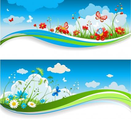 spring backgrounds colorful dynamic flora decor horizontal design