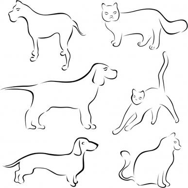 dog cat icons flat handdrawn sketch