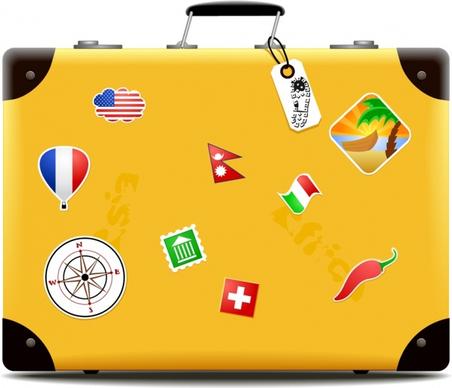 travel background suitcase icon colorful symbols stickers decor