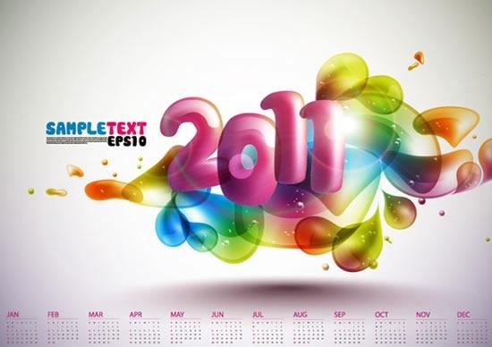2011 calendar template colorful dynamic deformed bubbles decor