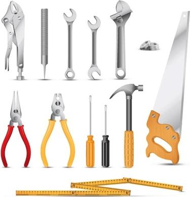 hand tools icons collection realistic colored design