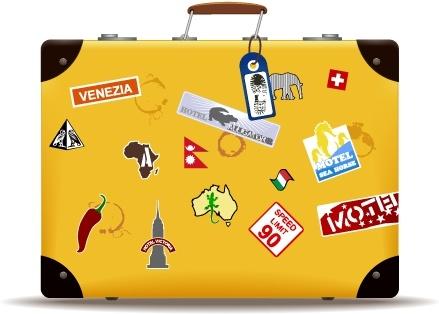 travel suitcase icon various symbol tags yellow design