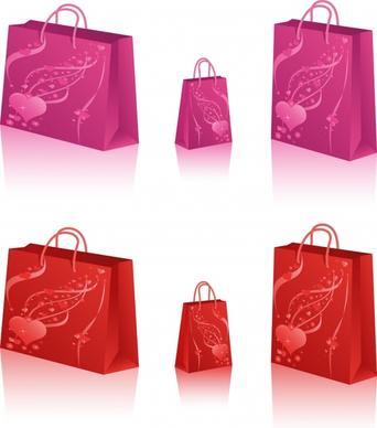 shopping bags icons 3d decor red pink design