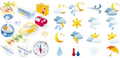 weather travel icons collection various colored symbol