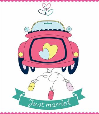 vector wedding cars just married hearts romantic
