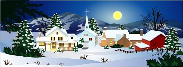 winter landscape background classical colored cartoon design