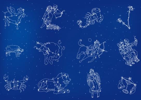 zodiac icons sparkling constellation layout sketch