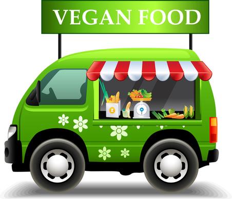 vegan food promotion poster illustration with green car