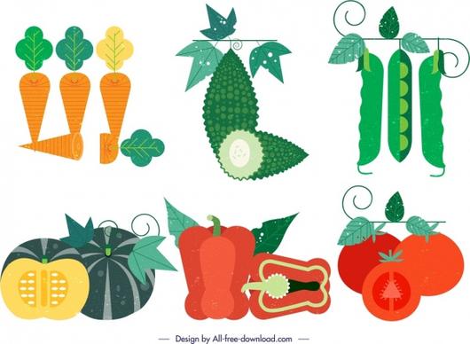 vegetable design elements colorful retro icons decor