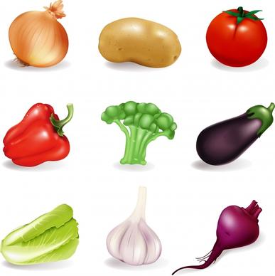 vegetables icons shiny colored realistic design