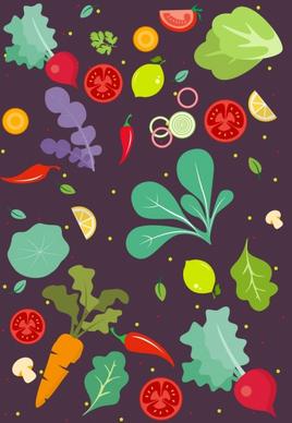 vegetables background colorful icons ornament