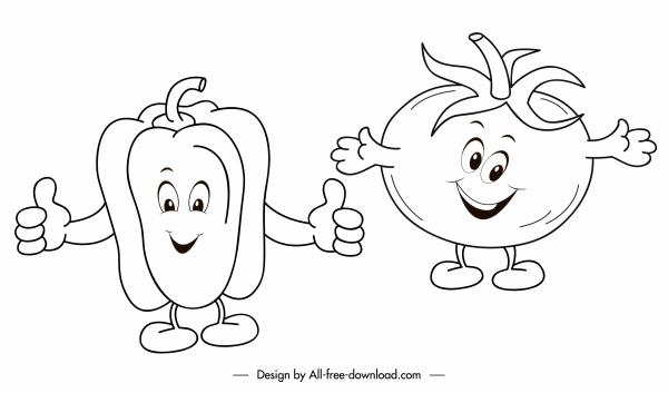 vegetables icons chili tomato sketch stylized handdrawn sketch