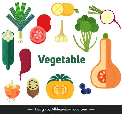 vegetables icons colorful classical flat sketch