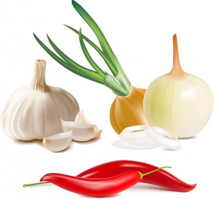 ingredients background onion garlic chili sketch modern 3d