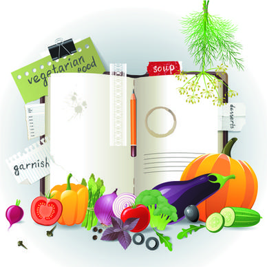 vegetables with recipe book vector graphics