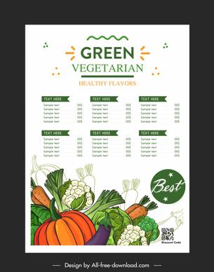 vegetarian menu template vegetables icons decor handdrawn classic