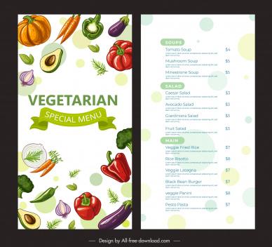 vegetarian restaurant menu template elegant ingredients decor