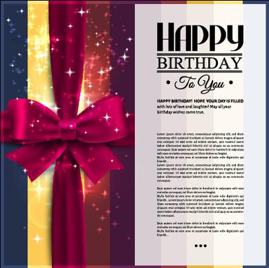 velvet bow happy birthday cards vector