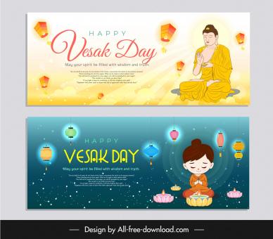 vesak festival banner templates collection lantern buddha cartoon