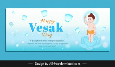 vesak festival celebration banner template cute buddha kid cartoon 