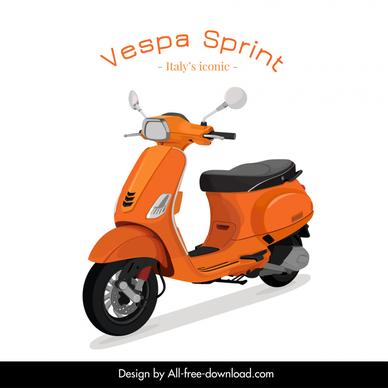 vespa sprint advertising icon elegant 3d sketch orange decor