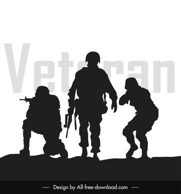 veteran troops banner template dark flat silhouettes sketch