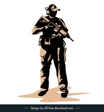 veteran troops icon flat silhouette sketch dark design